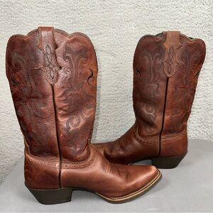 Justin Shoes Womens 9B Dark Brown Boots Mustang Cowhide Leather Stampede Western